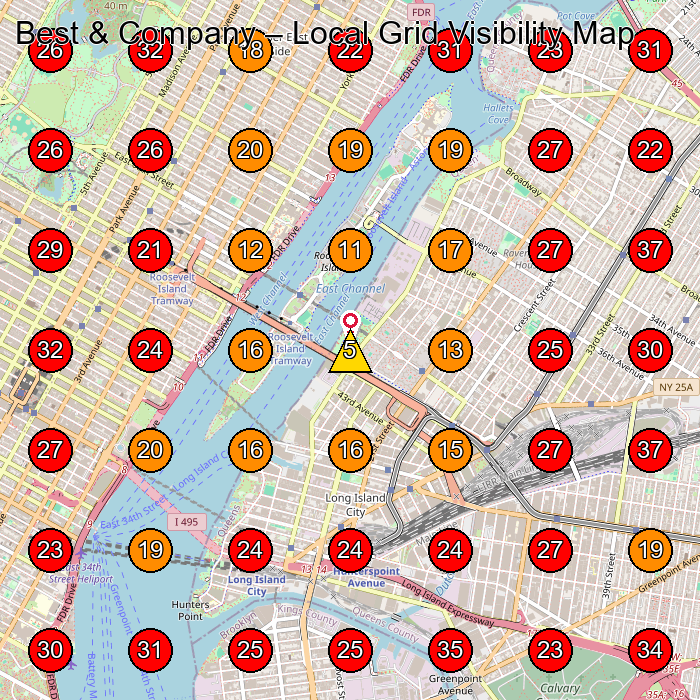 Best & Company GeoGrid visibility map for Construction Company in Long Island City